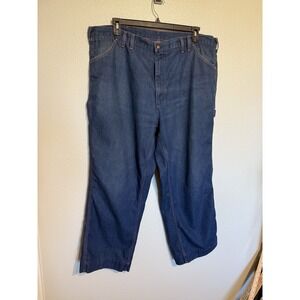 VINTAGE Big Mac Jeans Mens 44x32 (42x30) Carpenter Orange Stitched Dark Wash